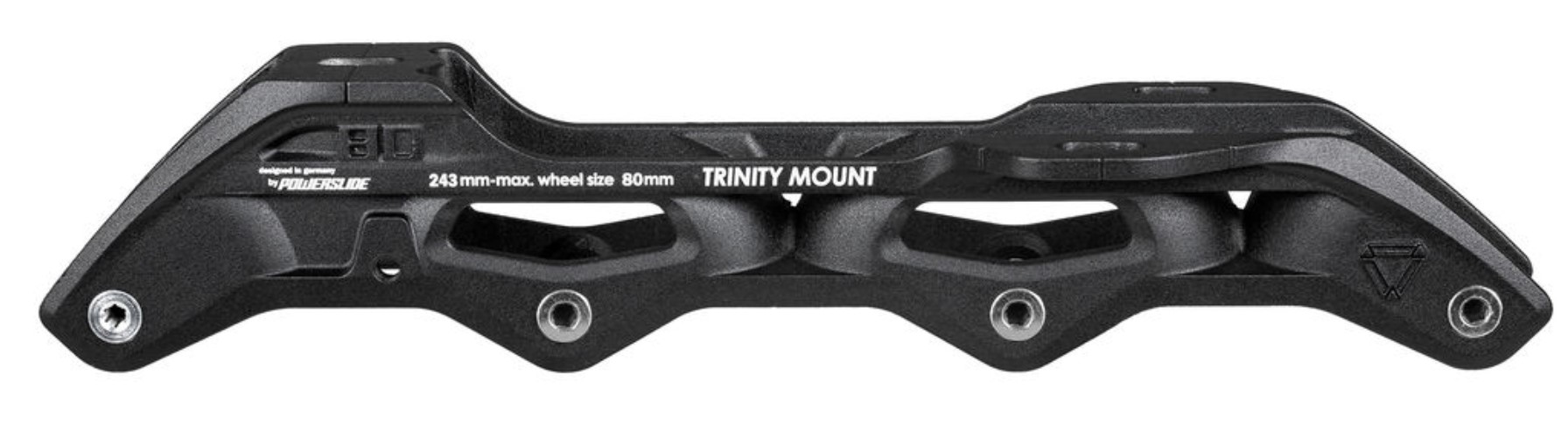 Powerslide black Urban frame for 4x80mm inline skate wheels and a length of 243mm with Trinity mounting